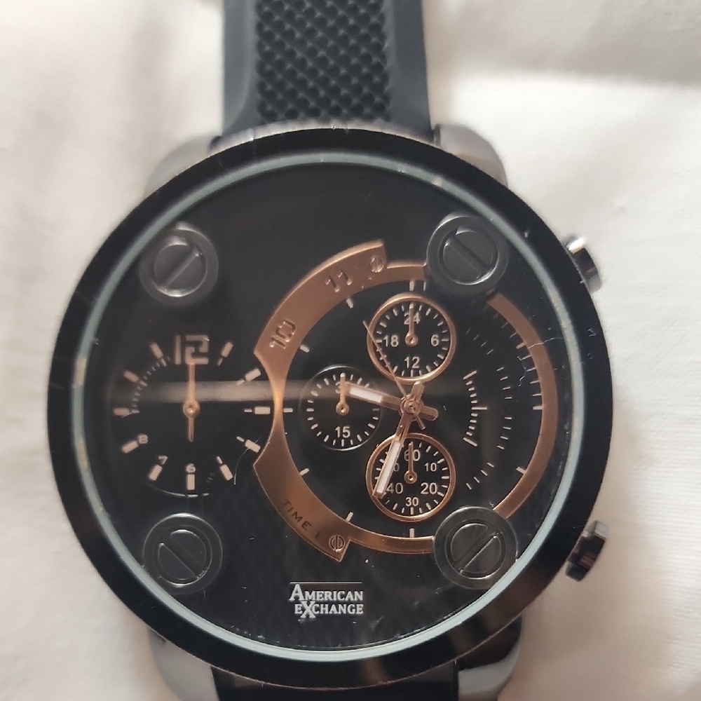 American Exchange Black and Gold Chronograph Watch Large Face